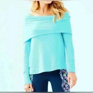 Lilly Pulitzer Off The Shoulder Long Sleeve Sweatshirt Top Aqua Blue M